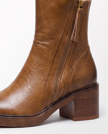 Women's Ankle Block Heel Boots with Side Zipper