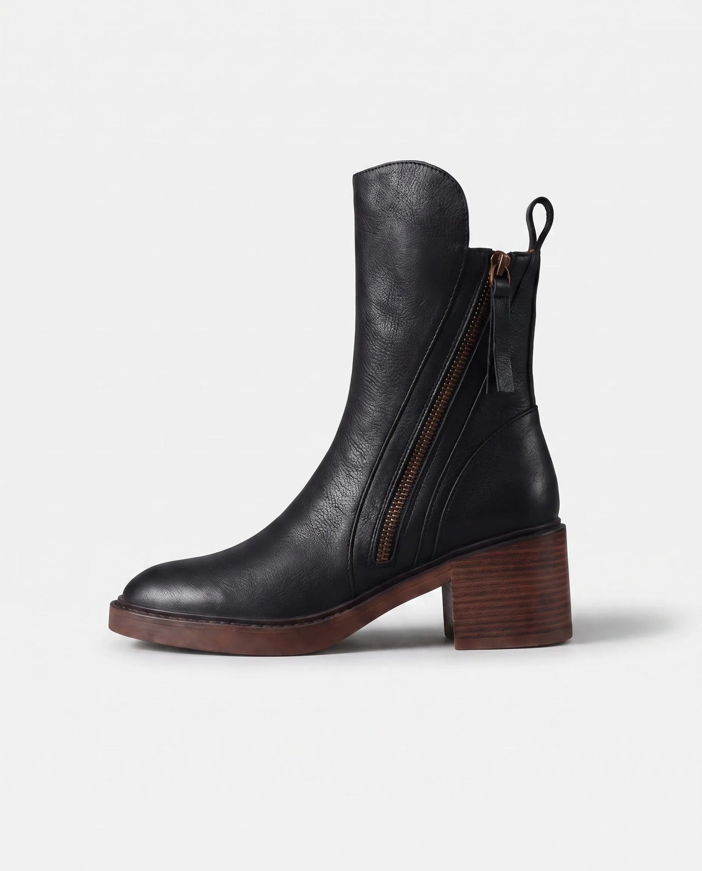 Women's Ankle Block Heel Boots with Side Zipper