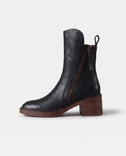 Women's Ankle Block Heel Boots with Side Zipper