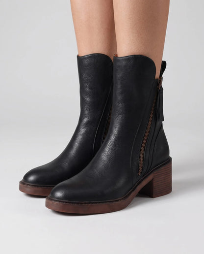Women's Ankle Block Heel Boots with Side Zipper