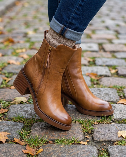 Women's Ankle Block Heel Boots with Side Zipper