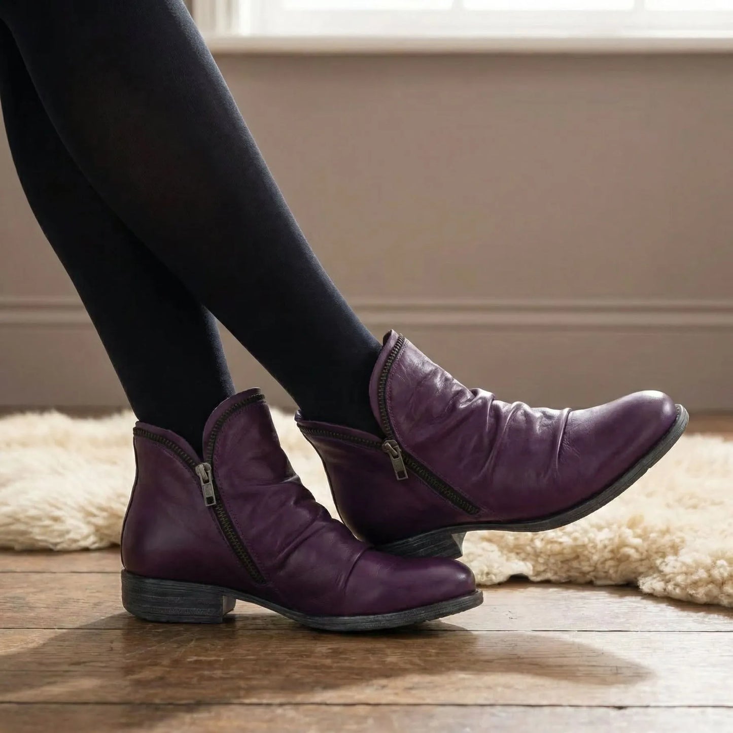 Women's Ankle Vintage Boots with Low Block Heel