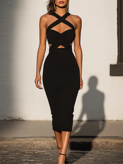 Women's Bodycon Elegant Maxi Wedding Guest Dress with Cutout Detail