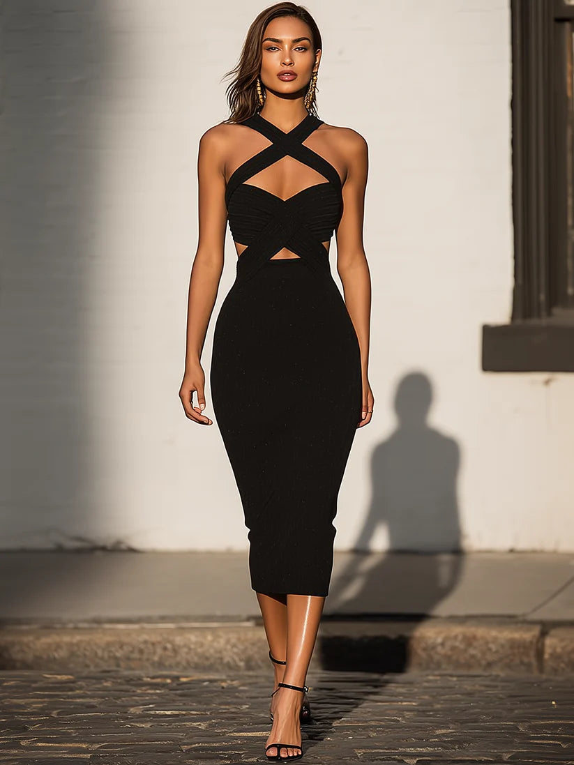 Women's Bodycon Elegant Maxi Wedding Guest Dress with Cutout Detail