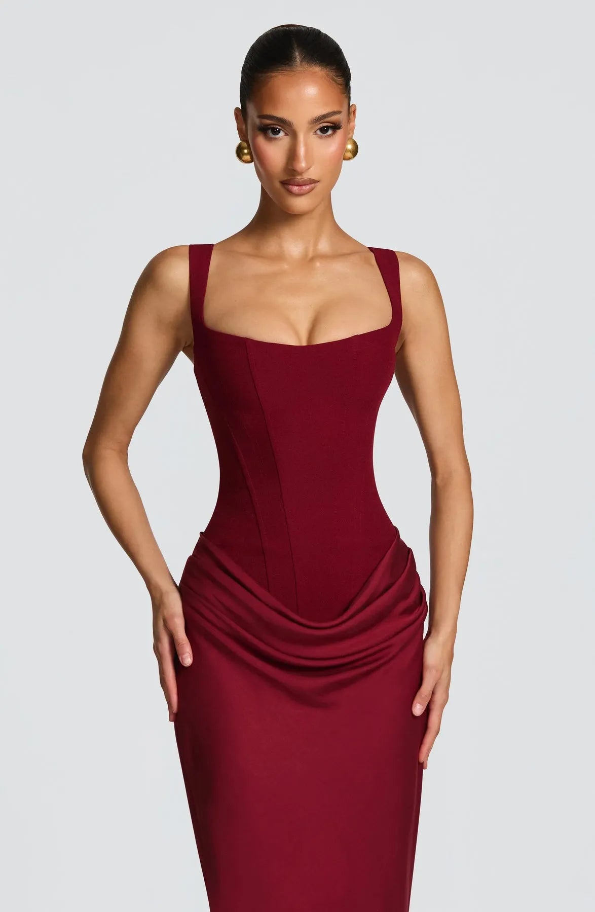 Women's Bodycon Elegant Maxi Wedding Guest Dress with Square Neck