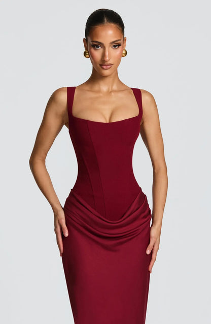 Women's Bodycon Elegant Maxi Wedding Guest Dress with Square Neck
