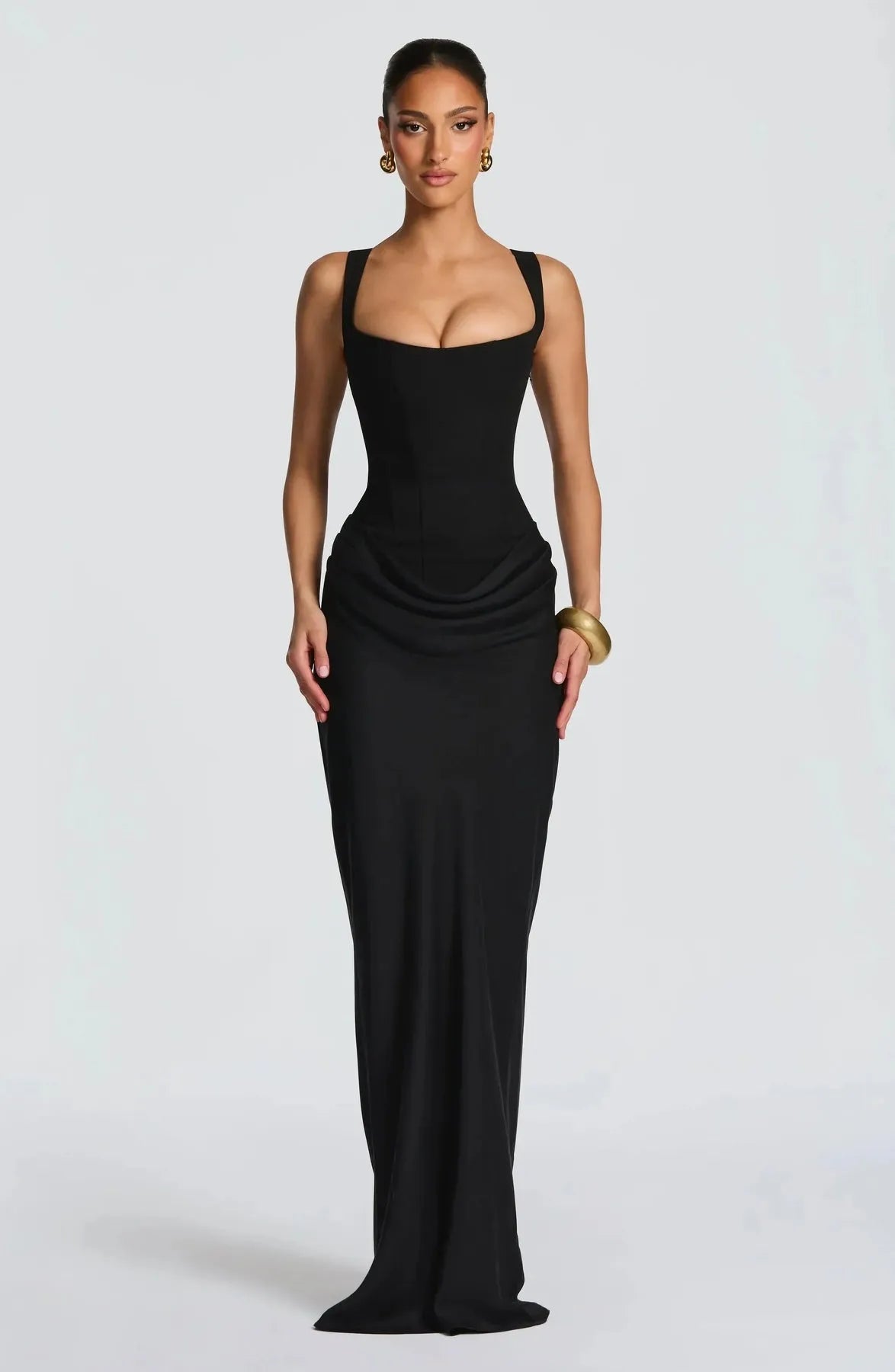Women's Bodycon Elegant Maxi Wedding Guest Dress with Square Neck