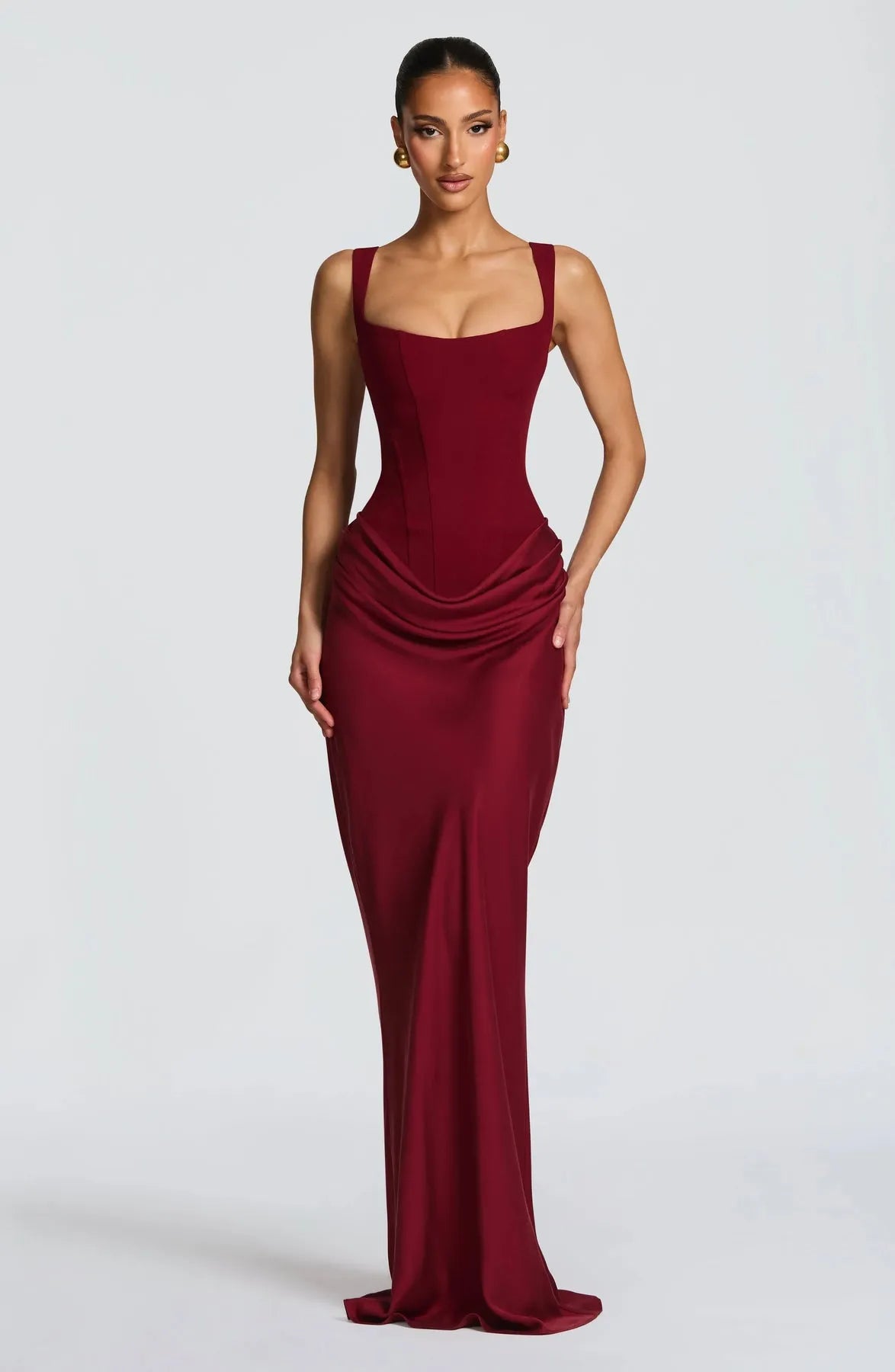 Women's Bodycon Elegant Maxi Wedding Guest Dress with Square Neck