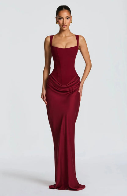Women's Bodycon Elegant Maxi Wedding Guest Dress with Square Neck