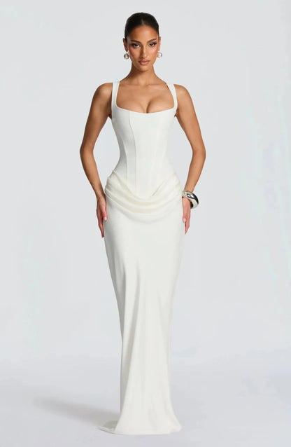 Women's Bodycon Elegant Maxi Wedding Guest Dress with Square Neck
