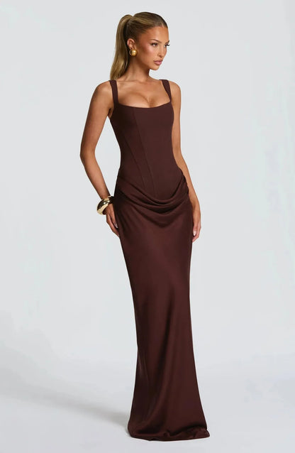 Women's Bodycon Elegant Maxi Wedding Guest Dress with Square Neck