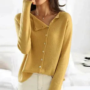 Women's Button-Front Cardigan with Button Closure and Ribbed Cuffs