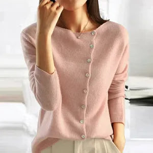 Women's Button-Front Cardigan with Button Closure and Ribbed Cuffs