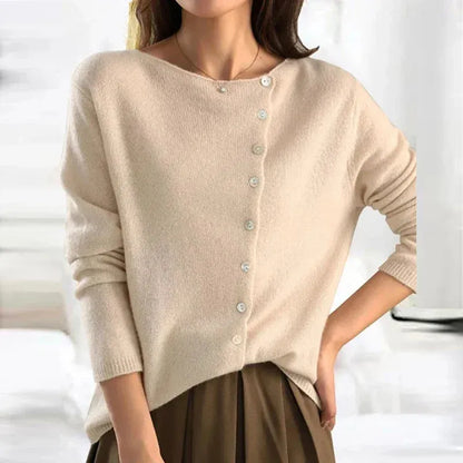 Women's Button-Front Cardigan with Button Closure and Ribbed Cuffs
