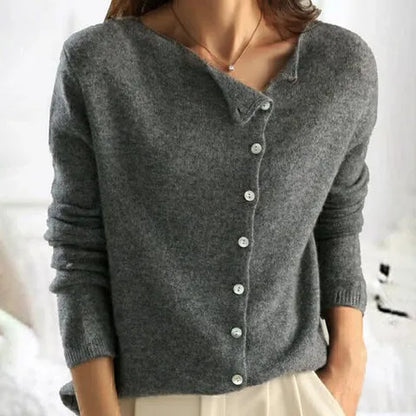 Women's Button-Front Cardigan with Button Closure and Ribbed Cuffs