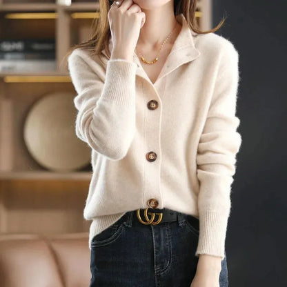 Women's Button-Front Cardigan with Button Closure and Ribbed Hem