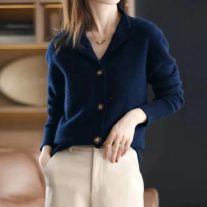 Women's Button-Front Cardigan with Button Closure and Ribbed Hem