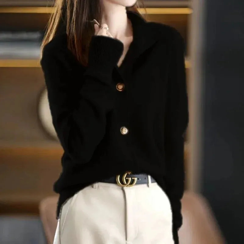 Women's Button-Front Cardigan with Button Closure and Ribbed Hem