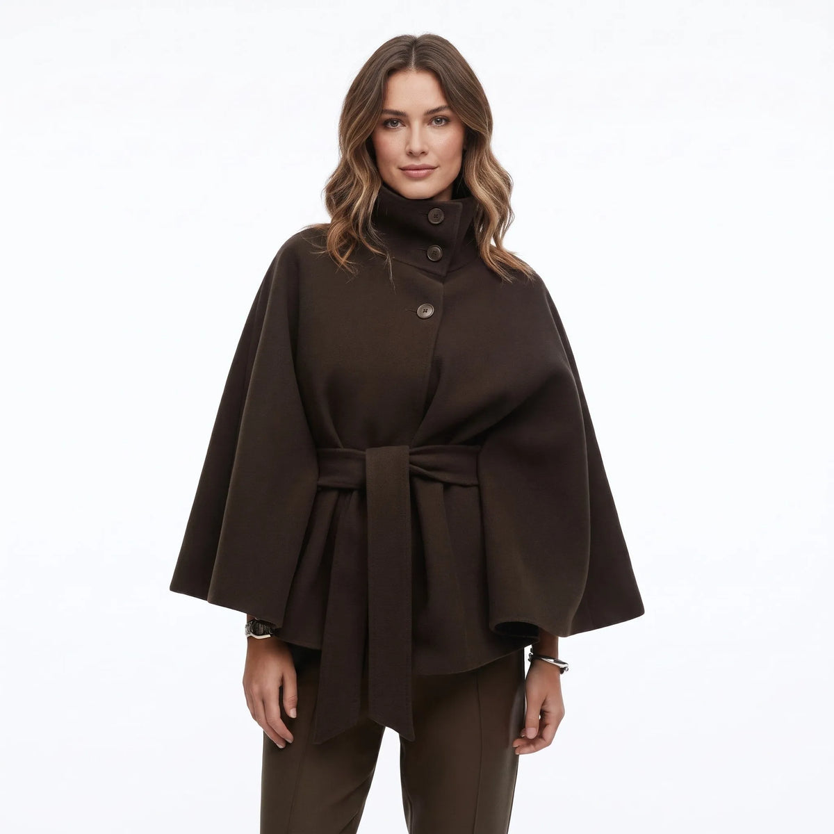 Women's Casual High Collar Jacket with Belted Waist