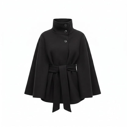 Women's Casual High Collar Jacket with Belted Waist