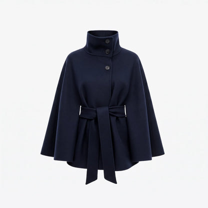 Women's Casual High Collar Jacket with Belted Waist