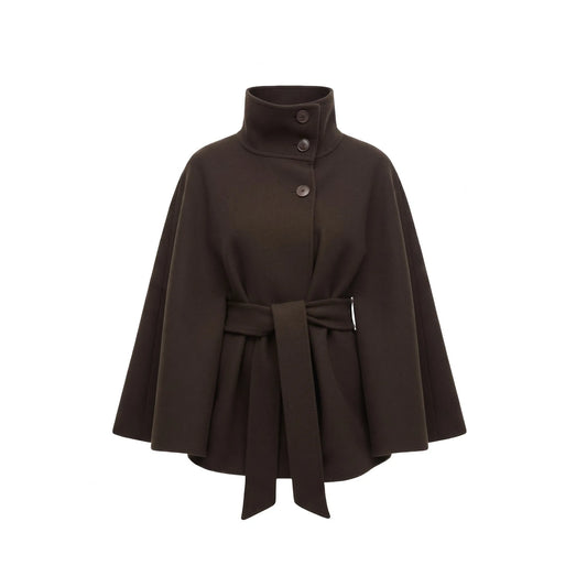 Women's Casual High Collar Jacket with Belted Waist