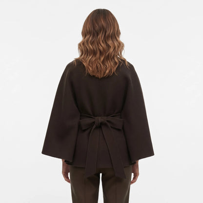 Women's Casual High Collar Jacket with Belted Waist