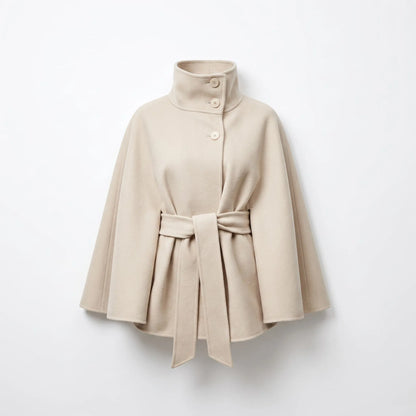 Women's Casual High Collar Jacket with Belted Waist