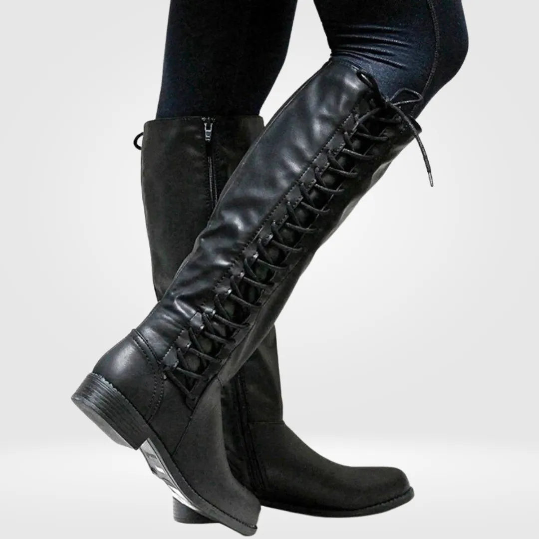 Women's Casual Knee High Boots with Lace-Up Detail