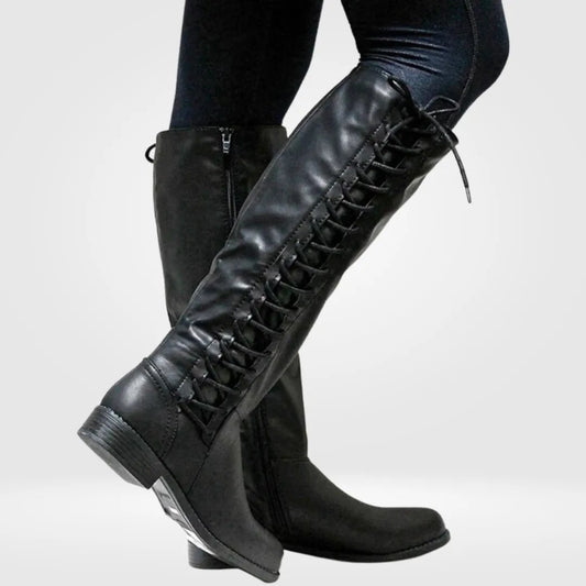 Women's Casual Knee High Boots with Lace-Up Detail