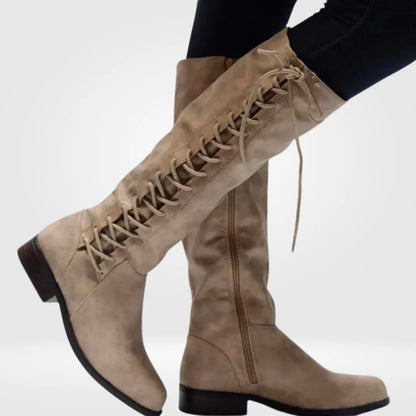 Women's Casual Knee High Boots with Lace-Up Detail