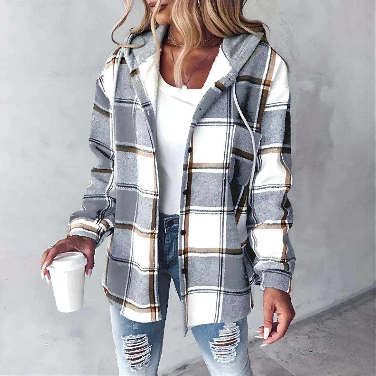 Women’s Casual Plaid Jacket with Hood