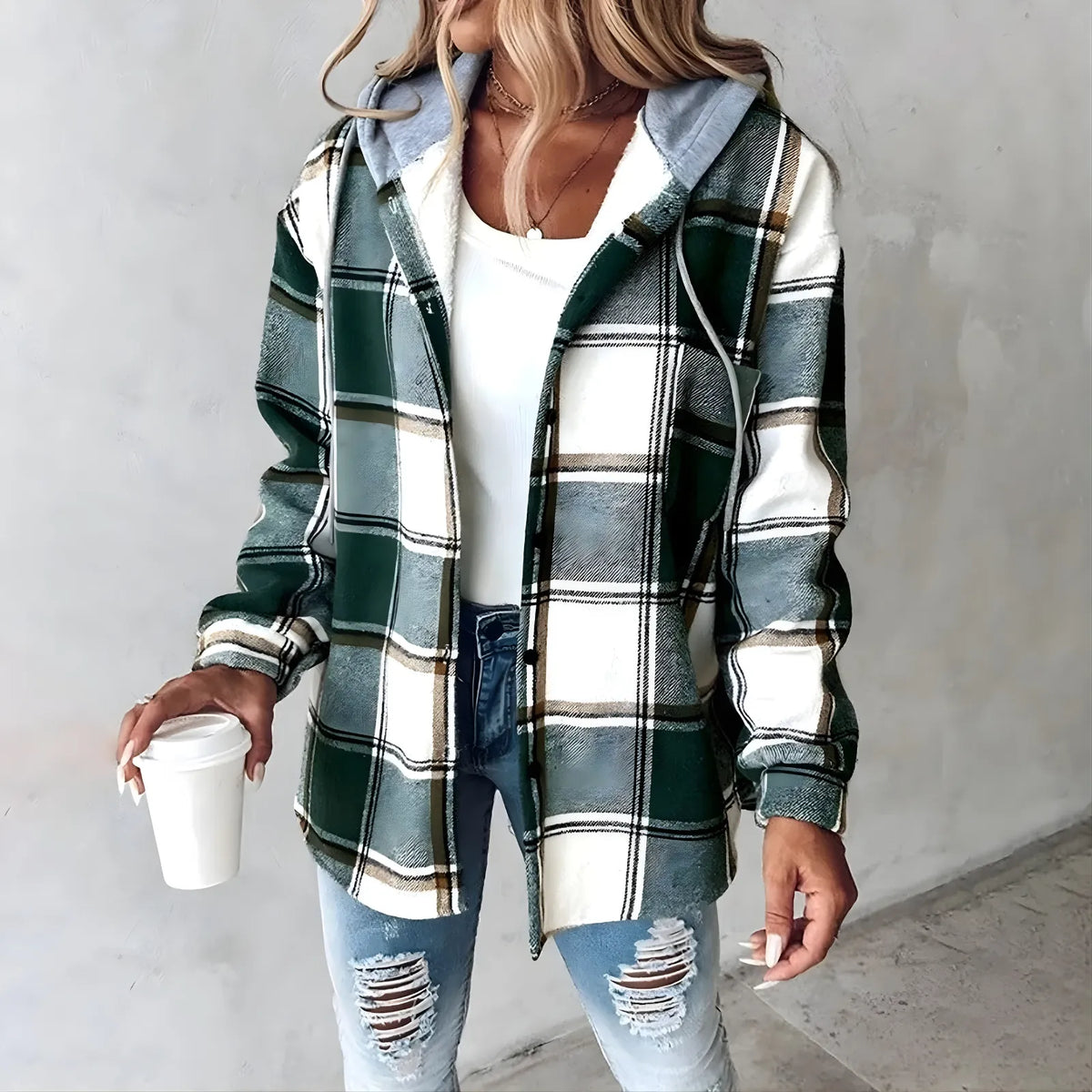 Women’s Casual Plaid Jacket with Hood