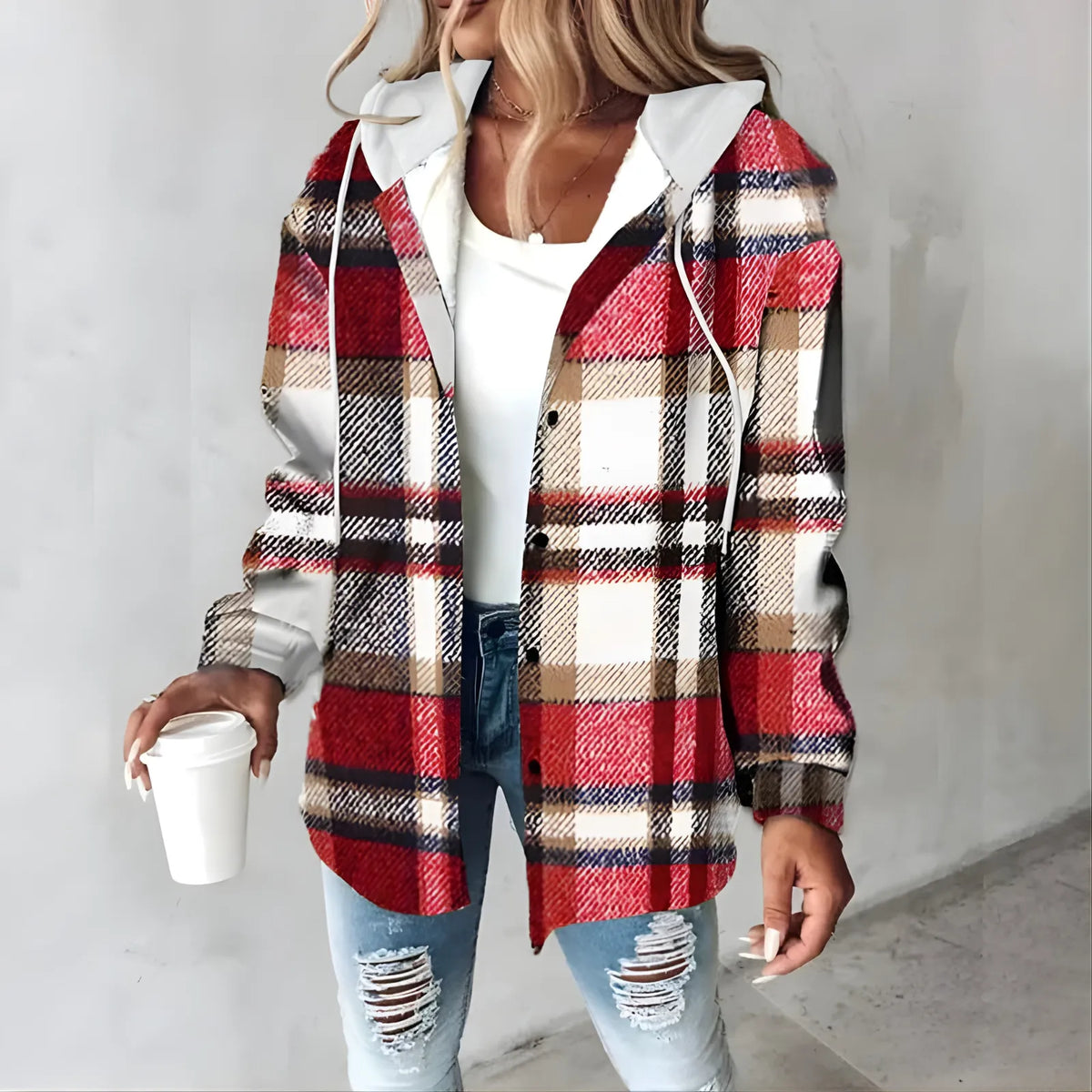 Women’s Casual Plaid Jacket with Hood