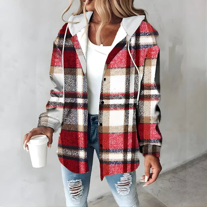 Women’s Casual Plaid Jacket with Hood