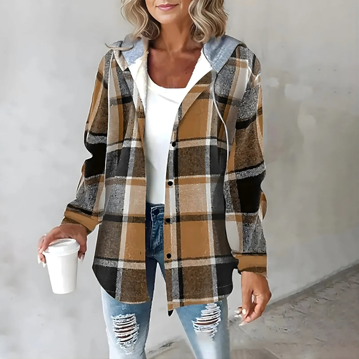 Women’s Casual Plaid Jacket with Hood