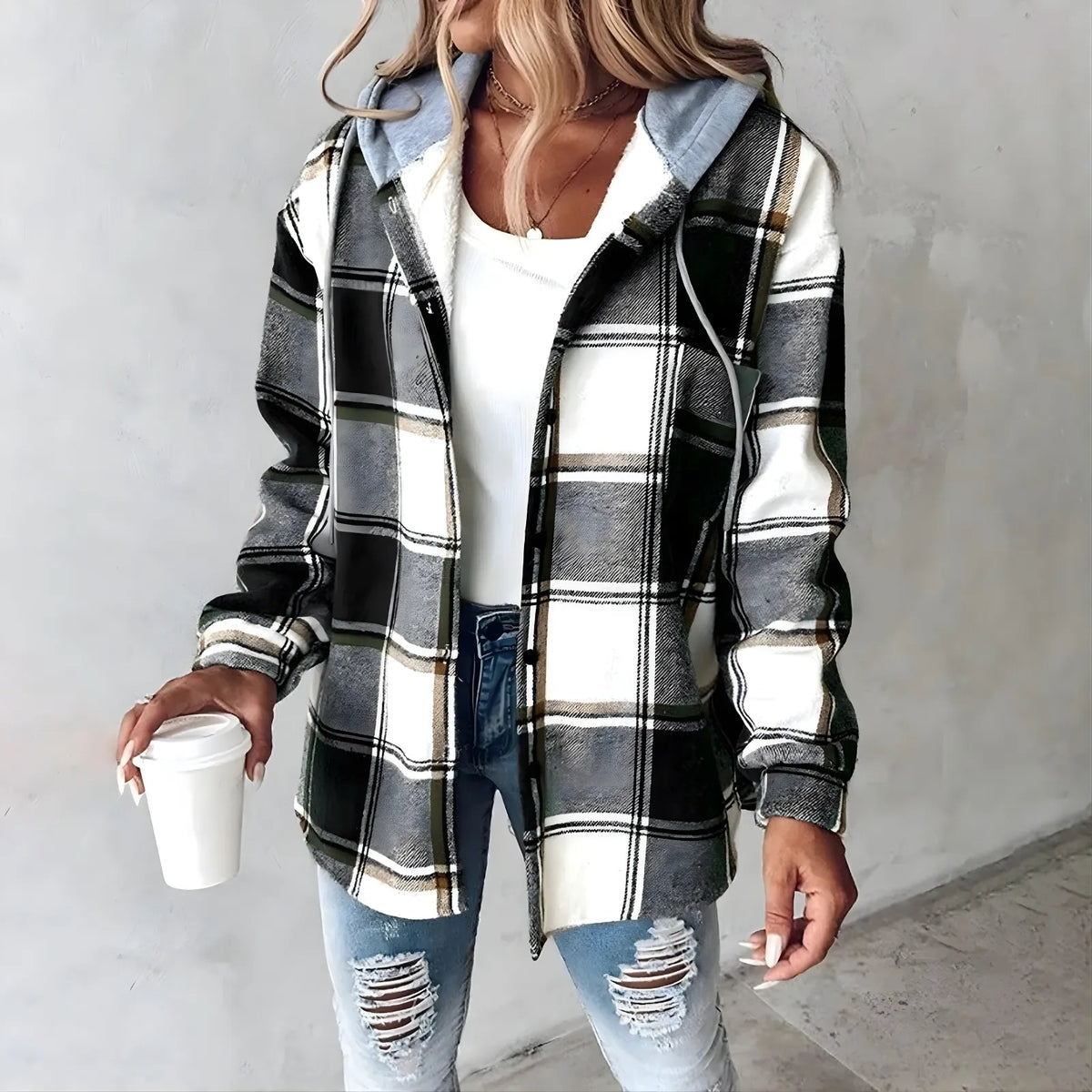 Women’s Casual Plaid Jacket with Hood