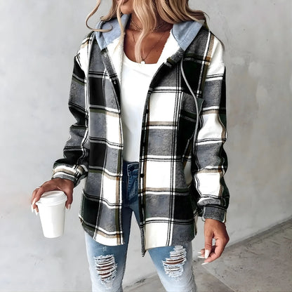 Women’s Casual Plaid Jacket with Hood