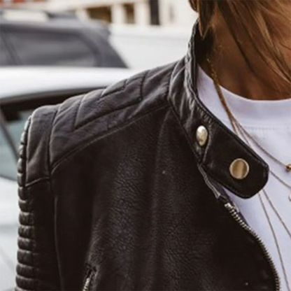 Women’s Casual Tailored Leather Jacket with Zip-Up
