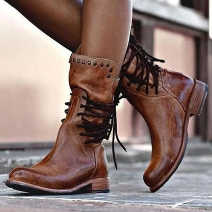 Women's Casual Vintage Boots with Lace-Up