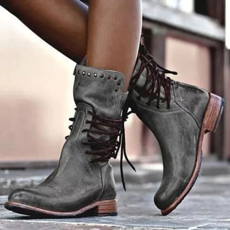 Women's Casual Vintage Boots with Lace-Up