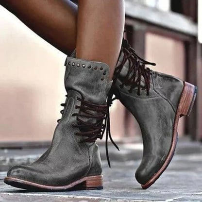Women's Casual Vintage Boots with Lace-Up