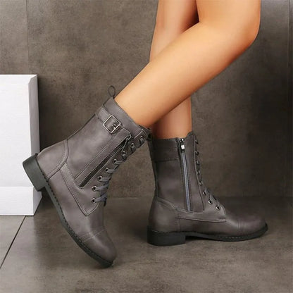 Women's Casual Wide Fit Boots with Lace-Up
