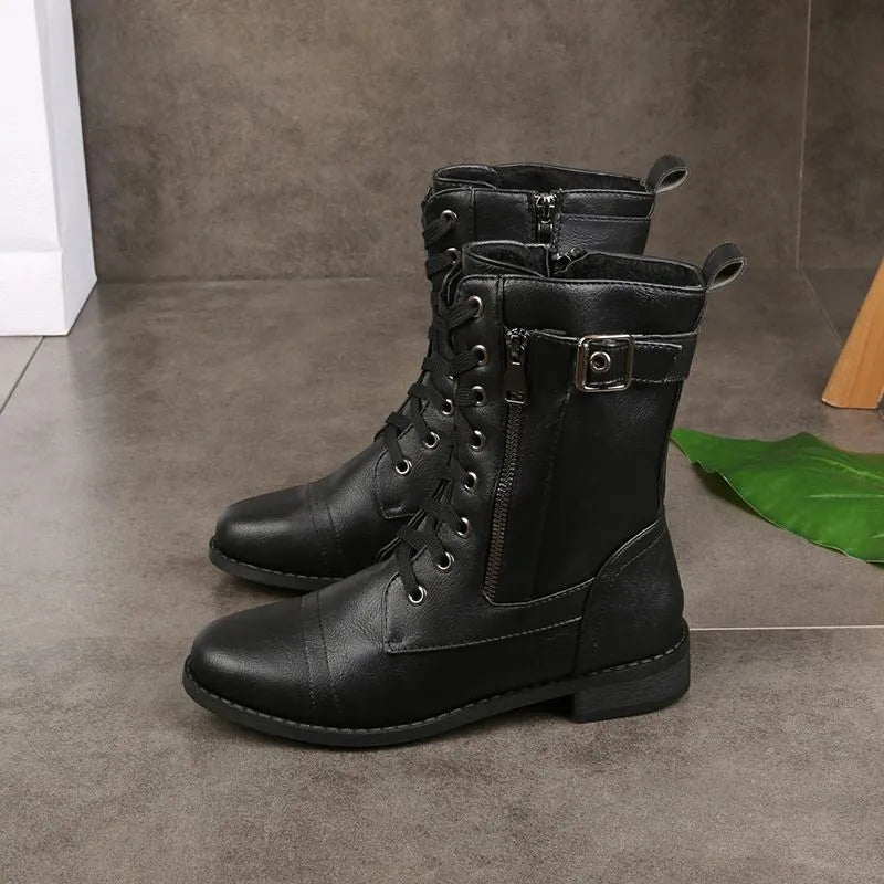Women's Casual Wide Fit Boots with Lace-Up