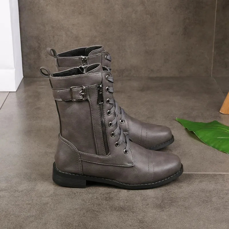 Women's Casual Wide Fit Boots with Lace-Up