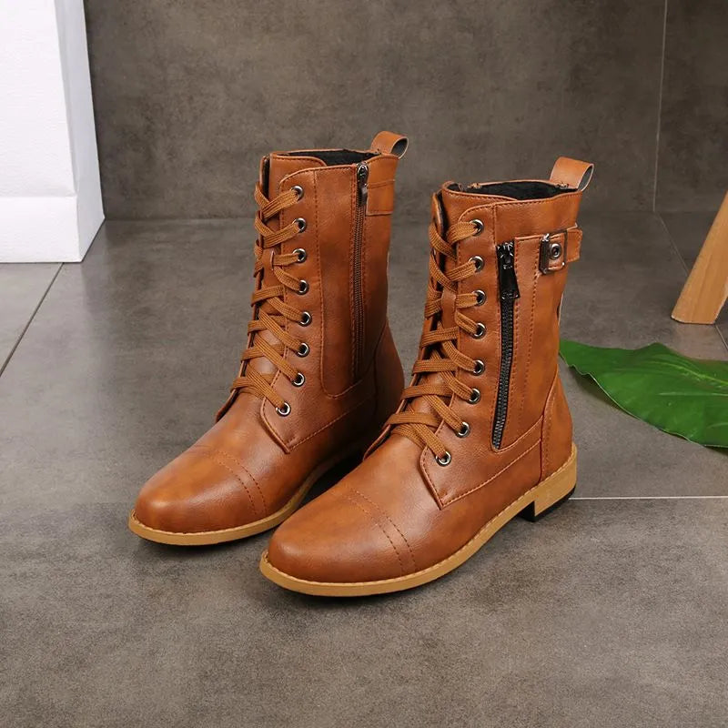 Women's Casual Wide Fit Boots with Lace-Up
