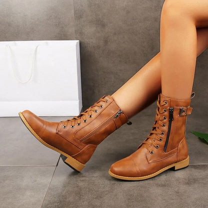 Women's Casual Wide Fit Boots with Lace-Up
