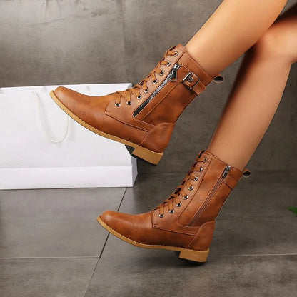 Women's Casual Wide Fit Boots with Lace-Up