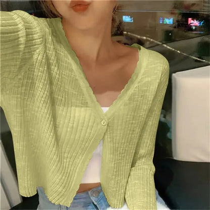 Women's Cropped Cardigan with Button Closure and V-Neck