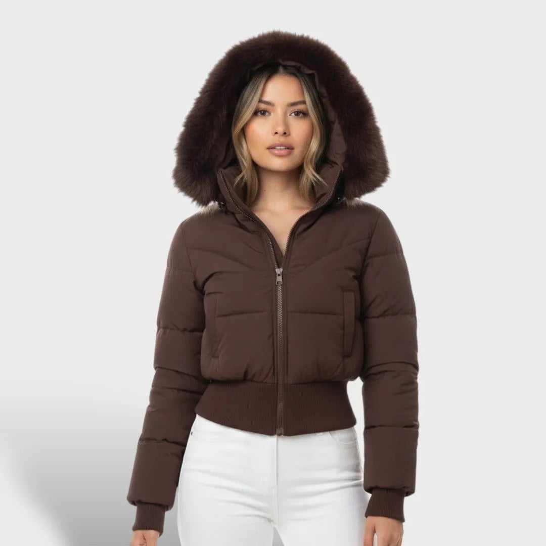 Women's Cropped Fluffy Jacket with Fur Trim